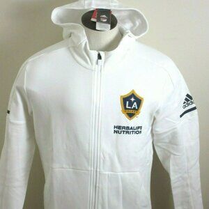 COPY - Adidas Men's LA Galaxy Soccer Travel Full zip Hoodie Jacket White Blue N…